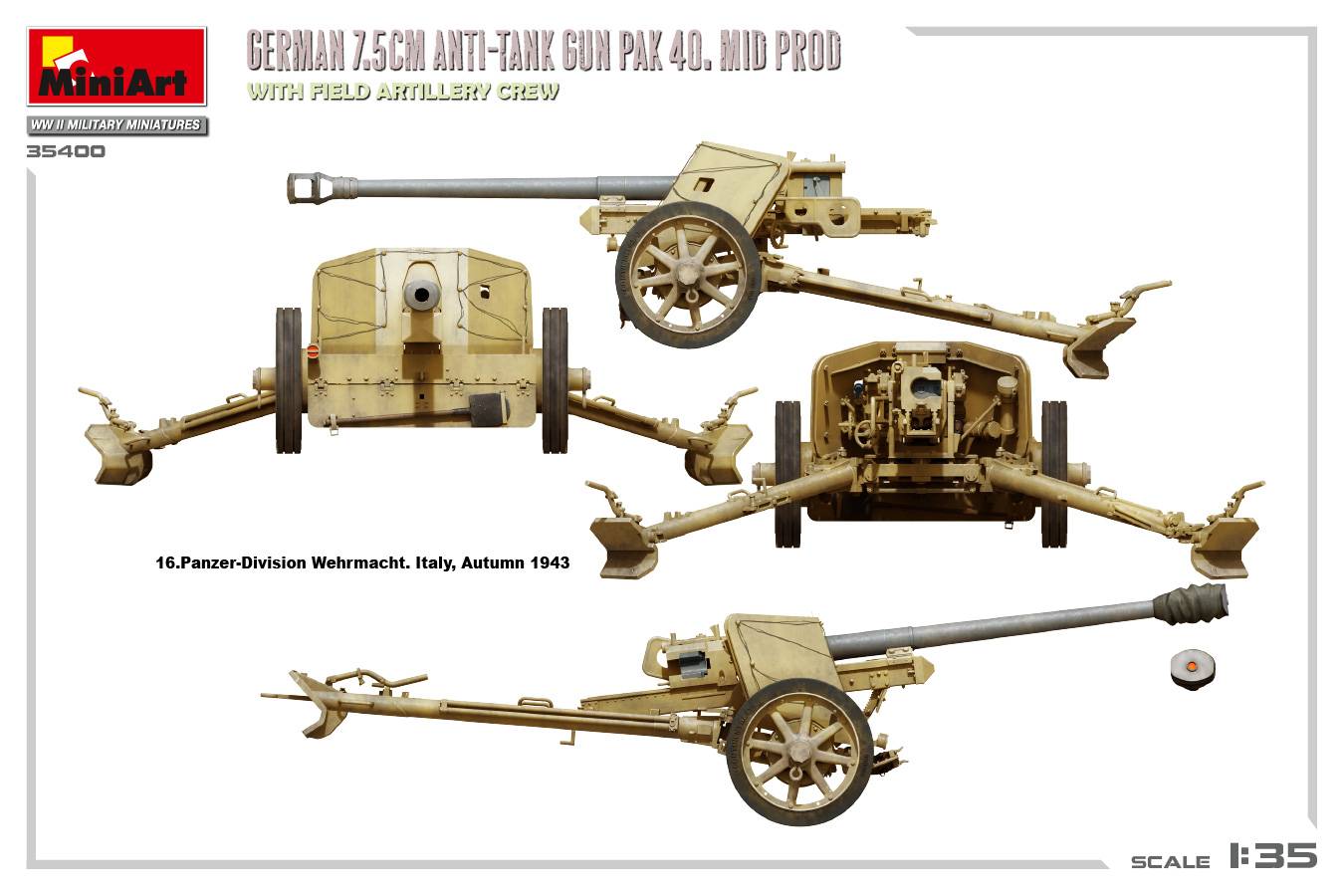 GERMAN 7.5CM ANTI-TANK GUN PAK 40. MID PROD. WITH FIELD ARTILLERY CREW – Image 5