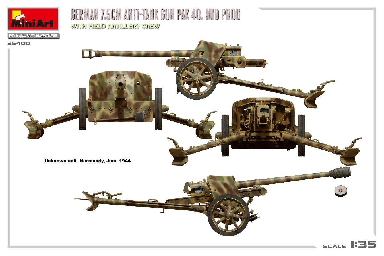 GERMAN 7.5CM ANTI-TANK GUN PAK 40. MID PROD. WITH FIELD ARTILLERY CREW – Image 7
