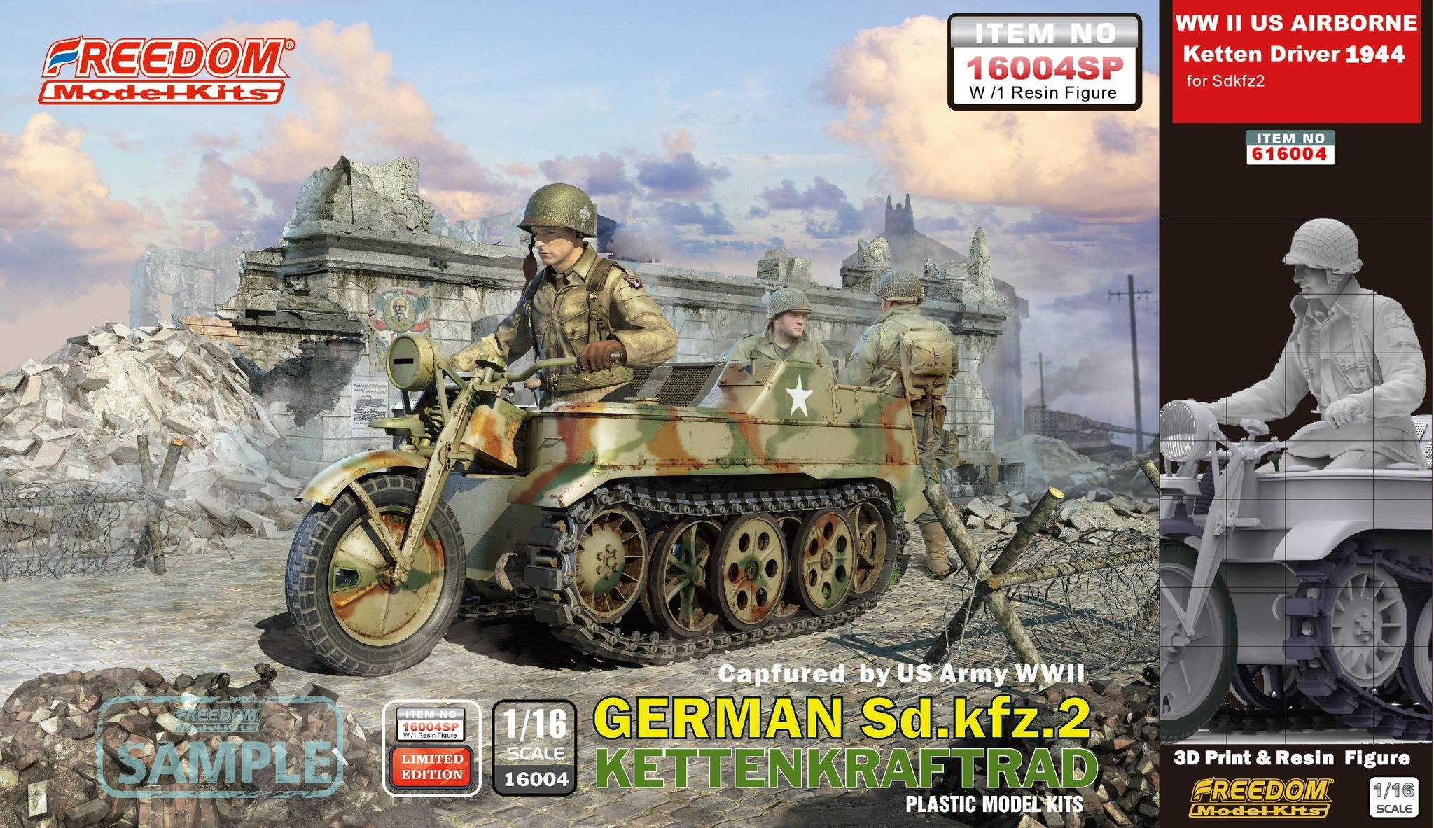Captured by US Army WWII GERMAN Sd.kfz.2 Kettenkraftrad w/US Airborne Ketten Driver 1944