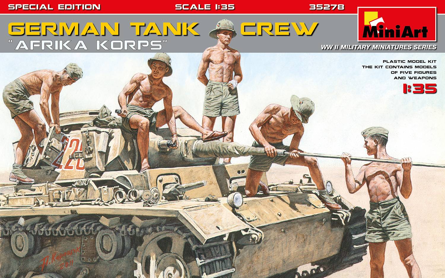 Deutsches Afrika Korps Pz.Kpfw.IV Ausf.D + 5 FIGURES GERMAN TANK CREW AFRIKA KORPS LIMITED EDITION – Image 2