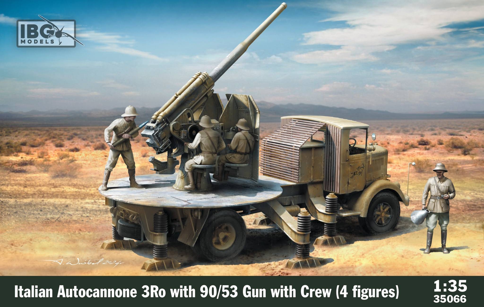 Italian Autocannone 3Ro with 90/53 Gun with Crew (4 Figures)