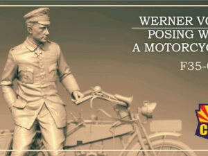 Werner Voss posing with a motorcycle