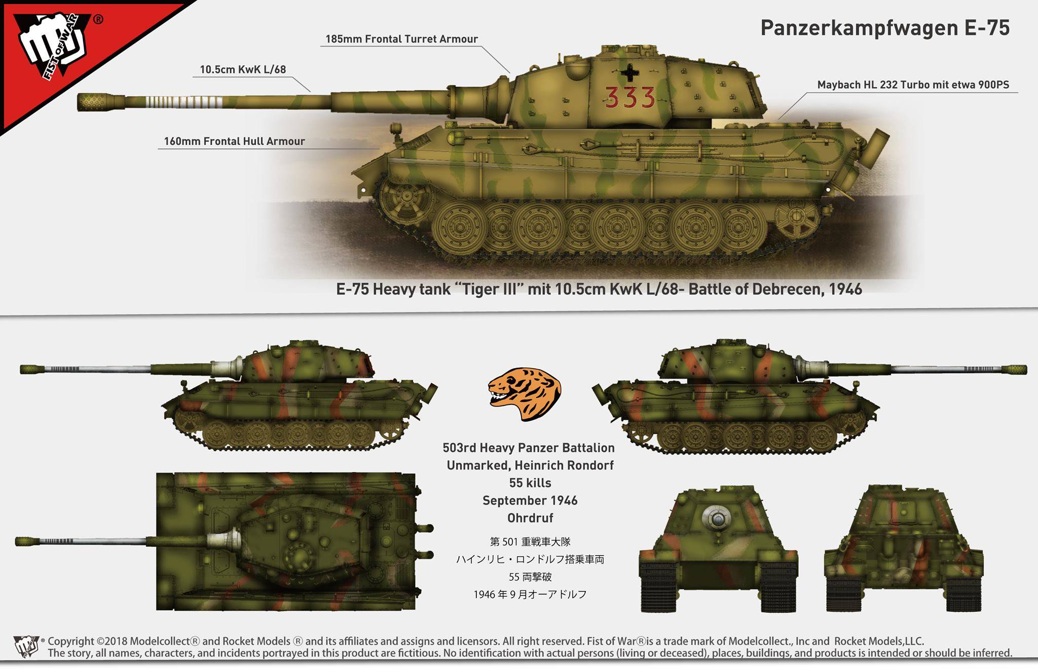 E-75 heavy tank 2 in 1 10.5cm & 12.8cm KwK Gun King tiger III – Image 2