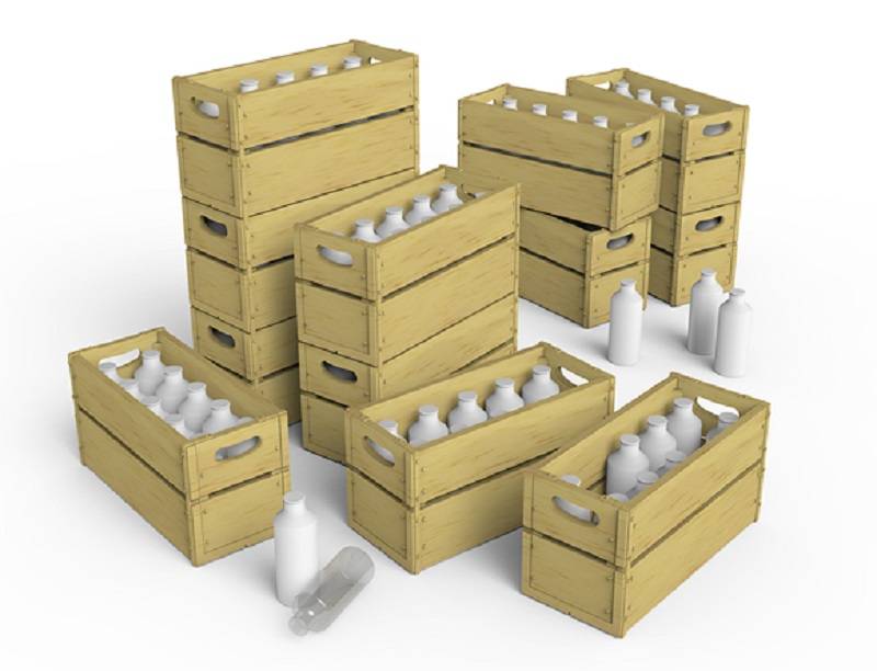 MILK BOTTLES & WOODEN CRATES – Image 2