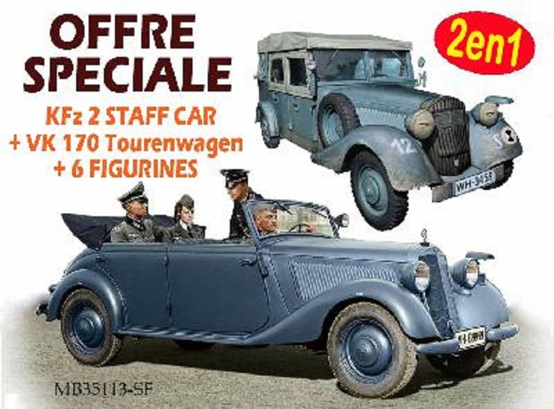 ENSEMBLE WEHRMACHT - Kfz2 STAFF CAR + VK170 TOURENWAGEN + 6 FIGURINES