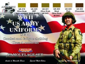 WWII US ARMY UNIFORMS COLOURS SET-1 6x 22ml acrylic colours