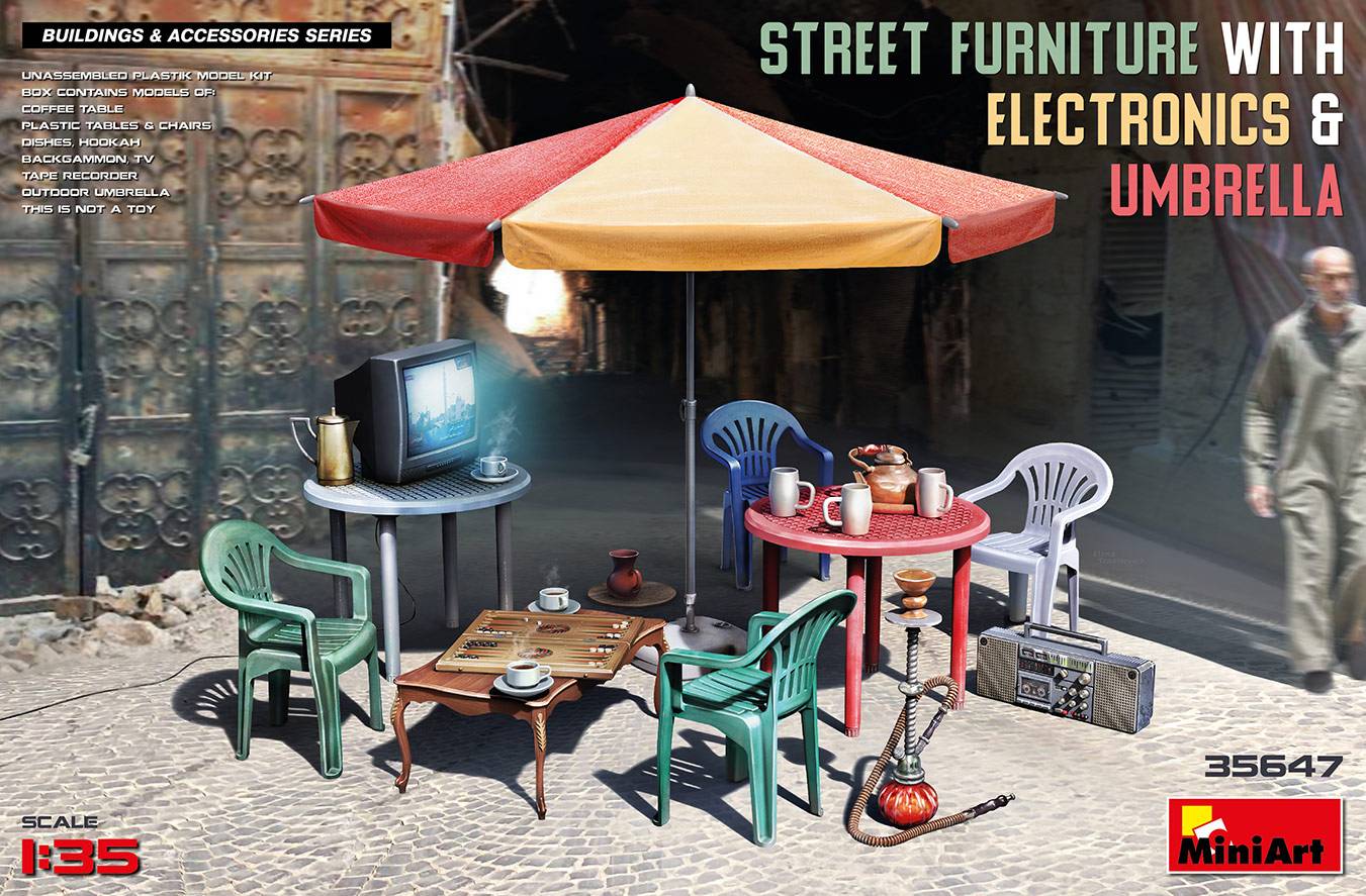 STREET FURNITURE WITH ELECTRONICS & UMBRELLA
