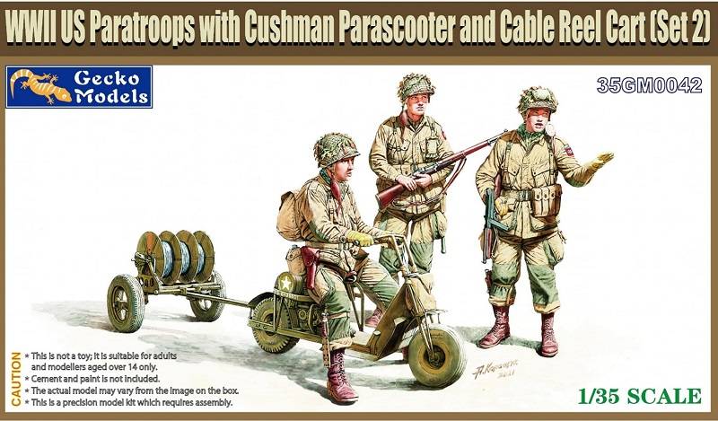 WWII US Paratroops with Cushman Parascooter and cable reel cart (Set 2)