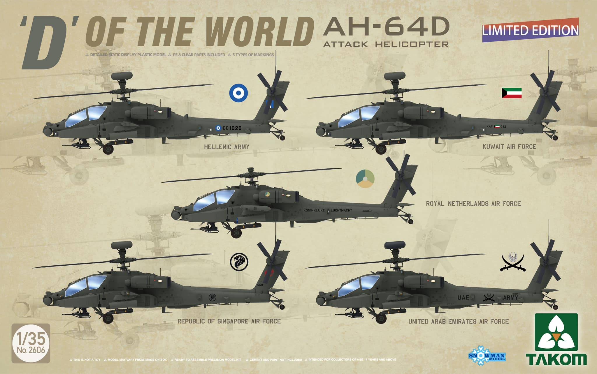"D" du monde AH-64D Apache Longbow Attack Helicopter Édition Limitée