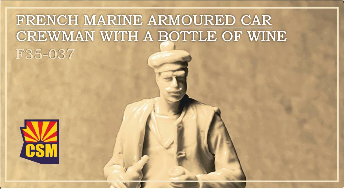French marine armoured car crewman with a bottle of wine