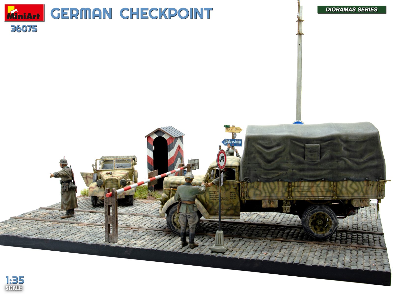 GERMAN CHECKPOINT. 3T Cargo Truck 3,6-36S & Kfz.1 Type 170VK w/ Feldgendarmerie. BIG SET – Image 2