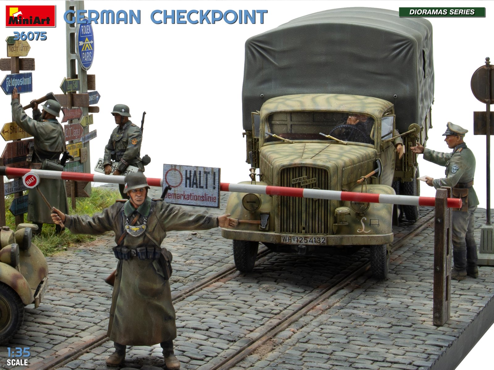 GERMAN CHECKPOINT. 3T Cargo Truck 3,6-36S & Kfz.1 Type 170VK w/ Feldgendarmerie. BIG SET – Image 15