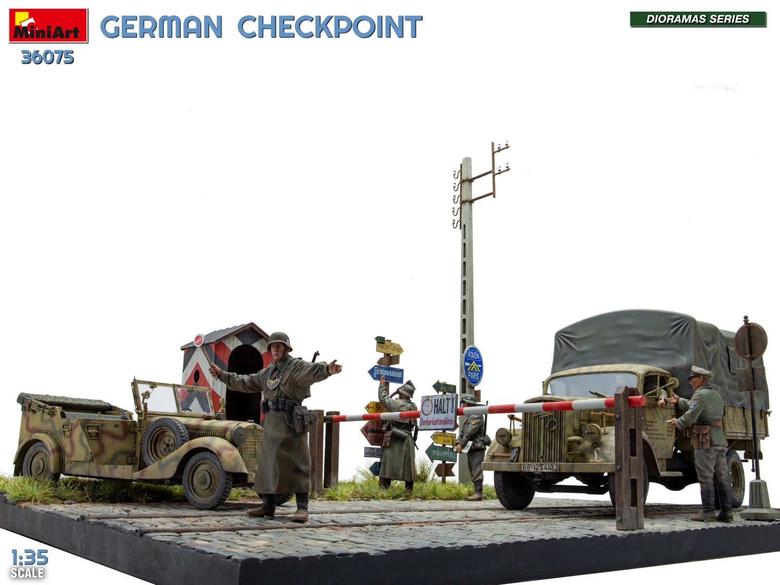 GERMAN CHECKPOINT. 3T Cargo Truck 3,6-36S & Kfz.1 Type 170VK w/ Feldgendarmerie. BIG SET – Image 16