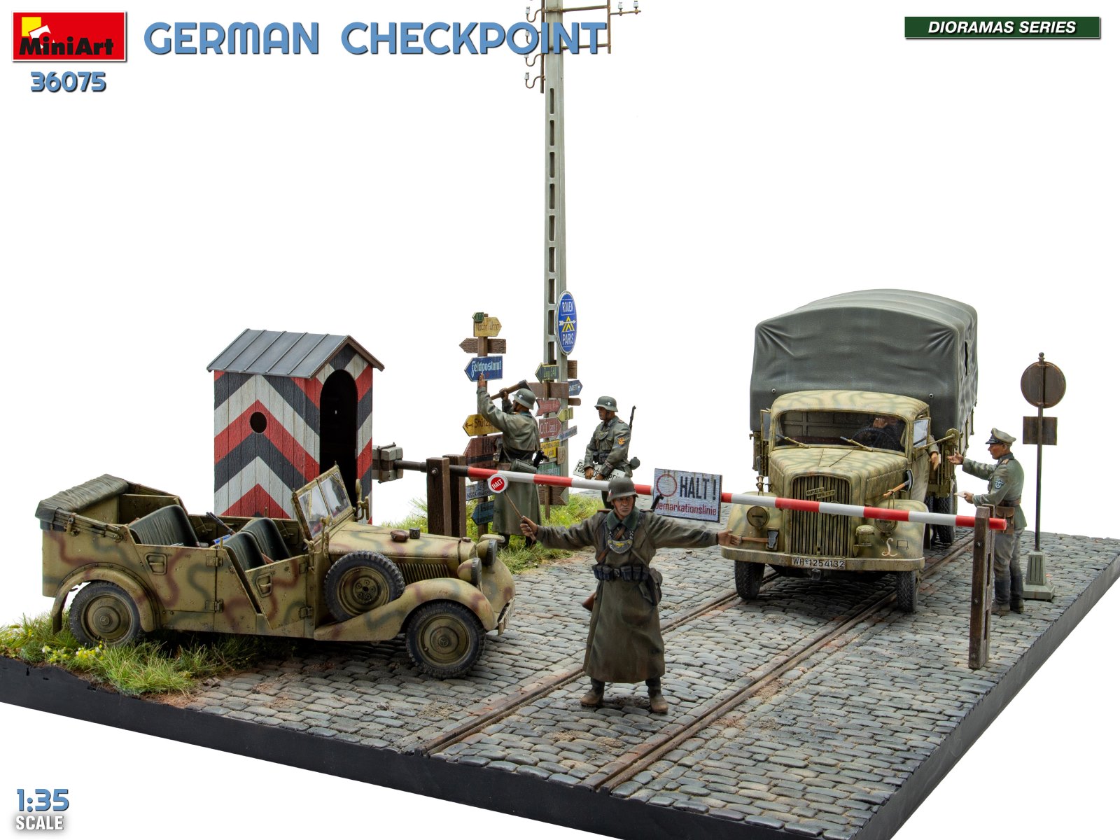 GERMAN CHECKPOINT. 3T Cargo Truck 3,6-36S & Kfz.1 Type 170VK w/ Feldgendarmerie. BIG SET – Image 3