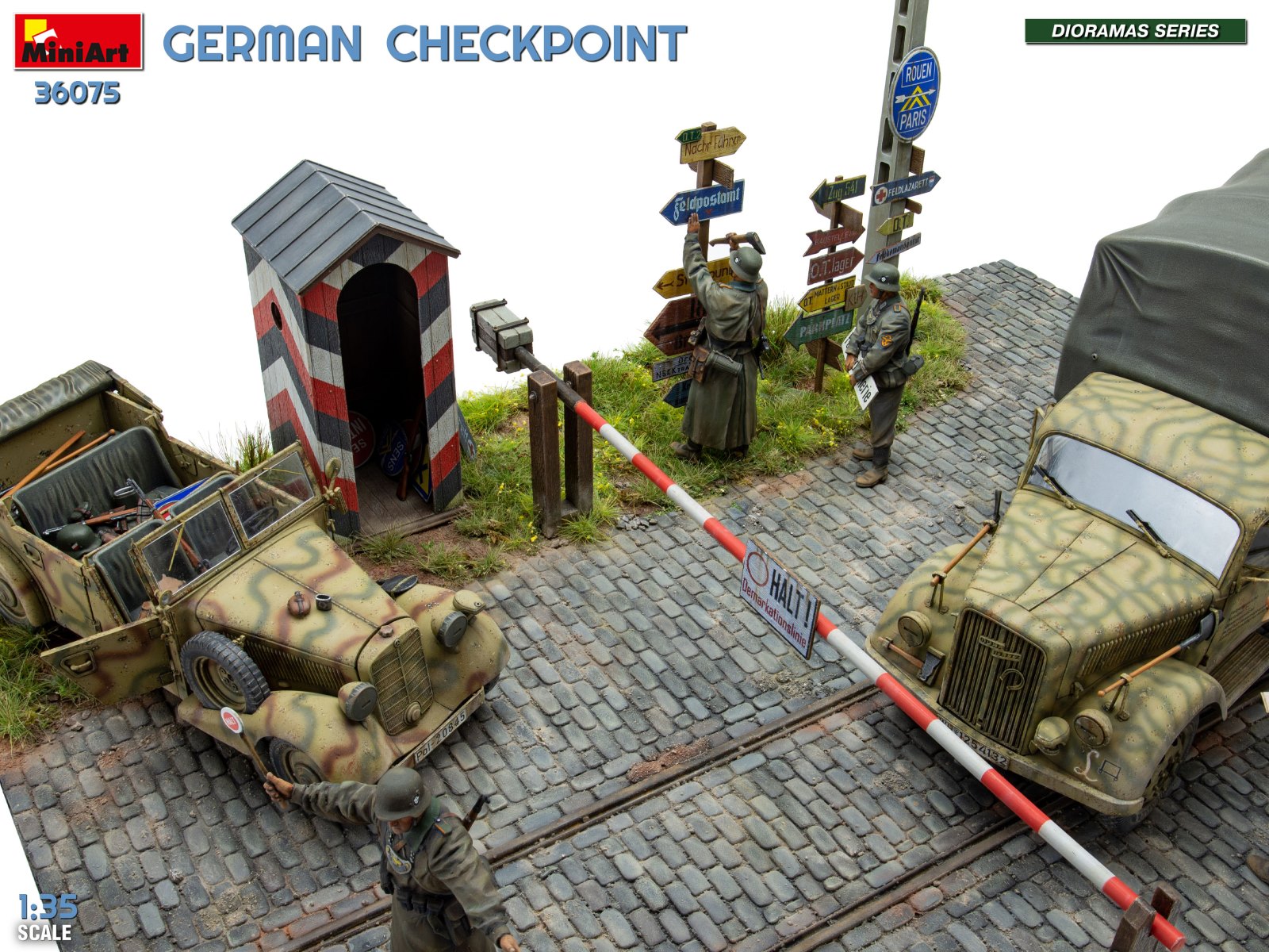 GERMAN CHECKPOINT. 3T Cargo Truck 3,6-36S & Kfz.1 Type 170VK w/ Feldgendarmerie. BIG SET – Image 21