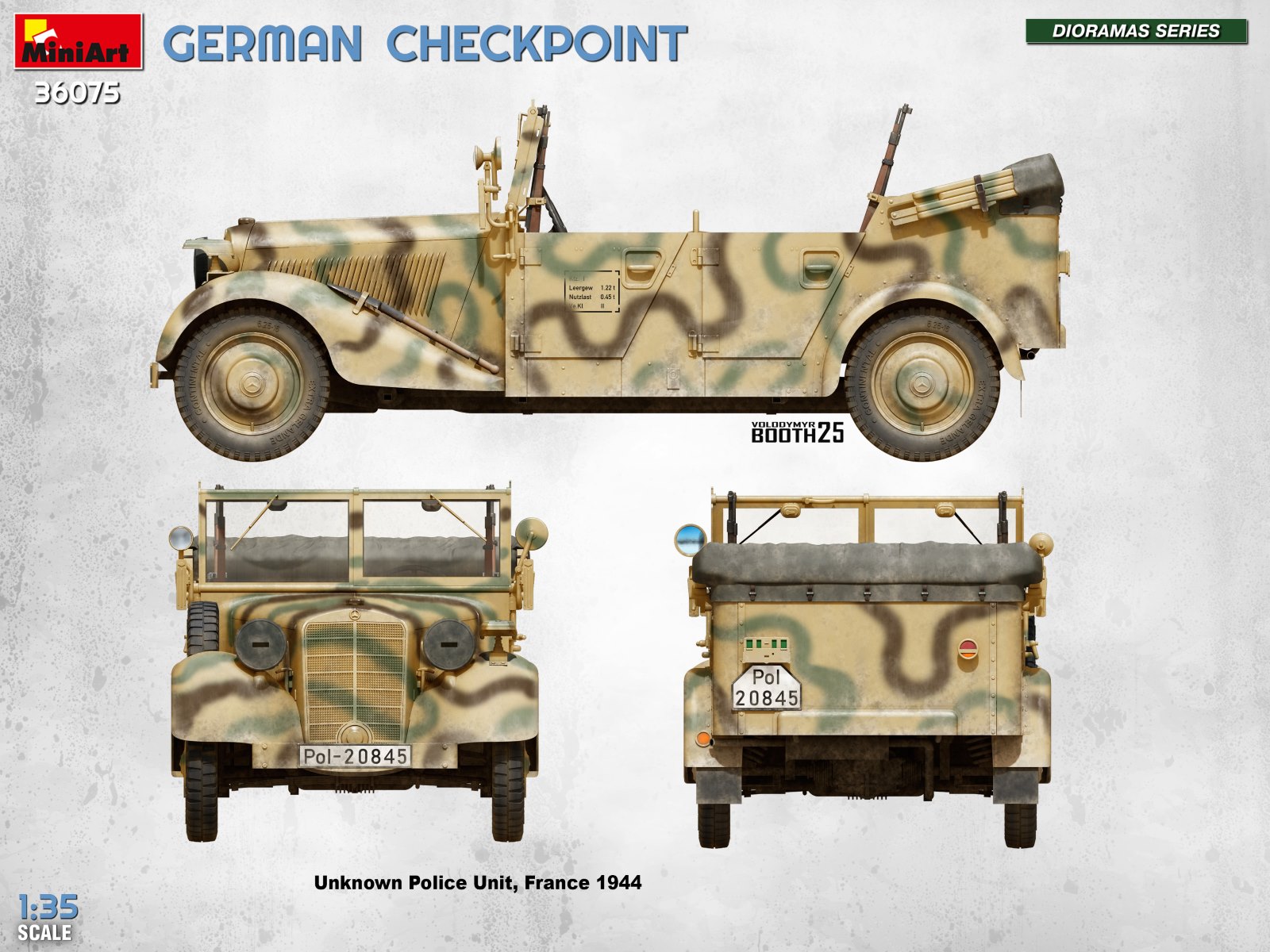 GERMAN CHECKPOINT. 3T Cargo Truck 3,6-36S & Kfz.1 Type 170VK w/ Feldgendarmerie. BIG SET – Image 23