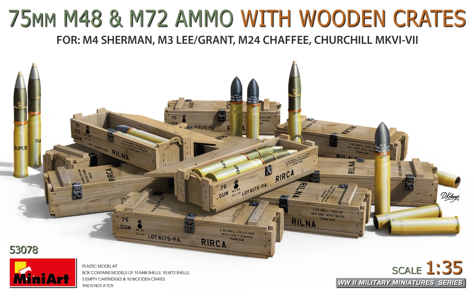 75mm M48 & M72 AMMO WITH WOODEN CRATES